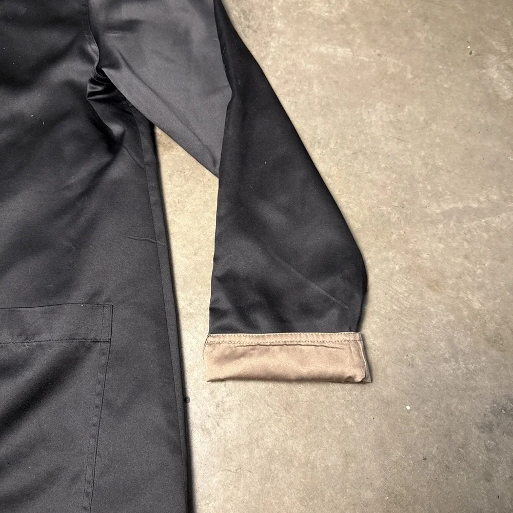 Kristen Blake Satin Black Gold‎ BronzeWomens Top Coat Jacket Trench Zipper L